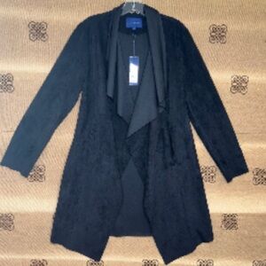 Adrianne Vittadini NWT Black Faux suede Draped open front blazer Jacket Sz XS